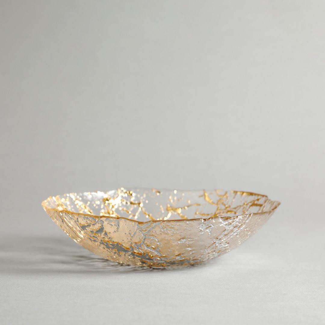 Flavia Designer Gold Decorative Serving Bowl | Glass Bowl for Dining & Home Décor