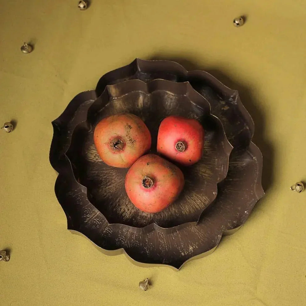 Lotus Urli Set of 2 – Decorative Metal Urli Bowls in Antique Brown for Home Décor, Pooja Room & Festive Decoration