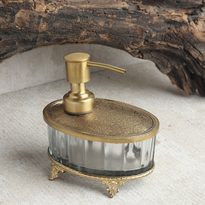 Bathtub Bliss Soap Dispenser Glass & Antique Brass