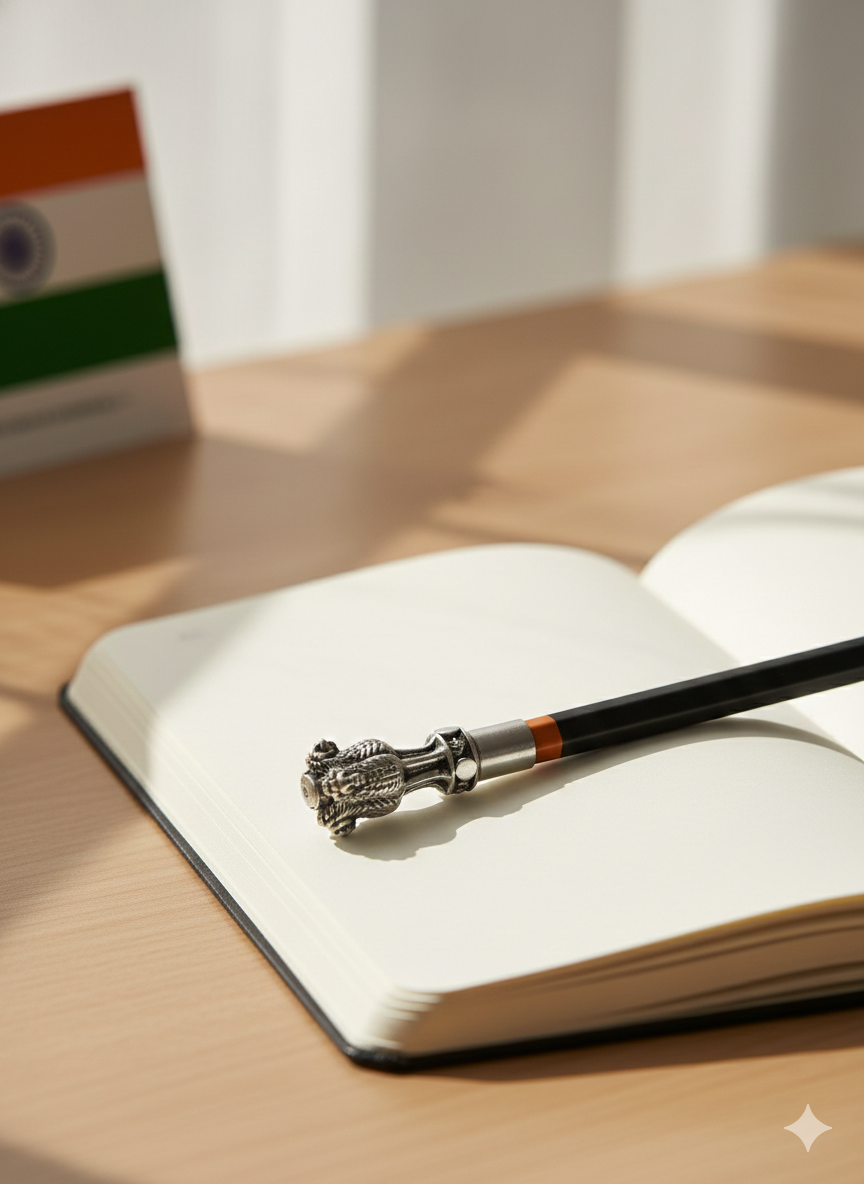 Pure Silver Plated Brass Ashoka Pillar Pencil Topper