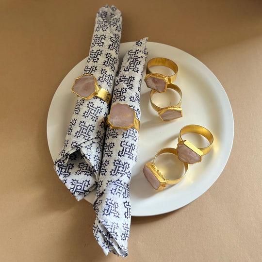 Natural Rose Quartz Napkin Rings Set of 6