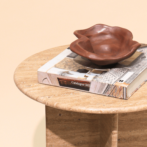 Travertine Side Table for Living Room | Premium Marble Corner Table | End Table