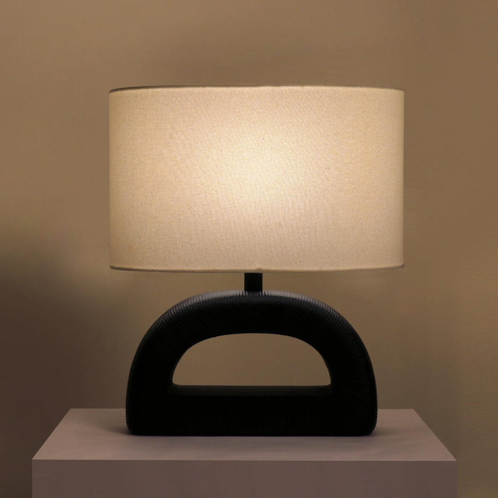 Off White Cotton Linen & Metal Modern Leuto Table Lamp Light For Home Decor