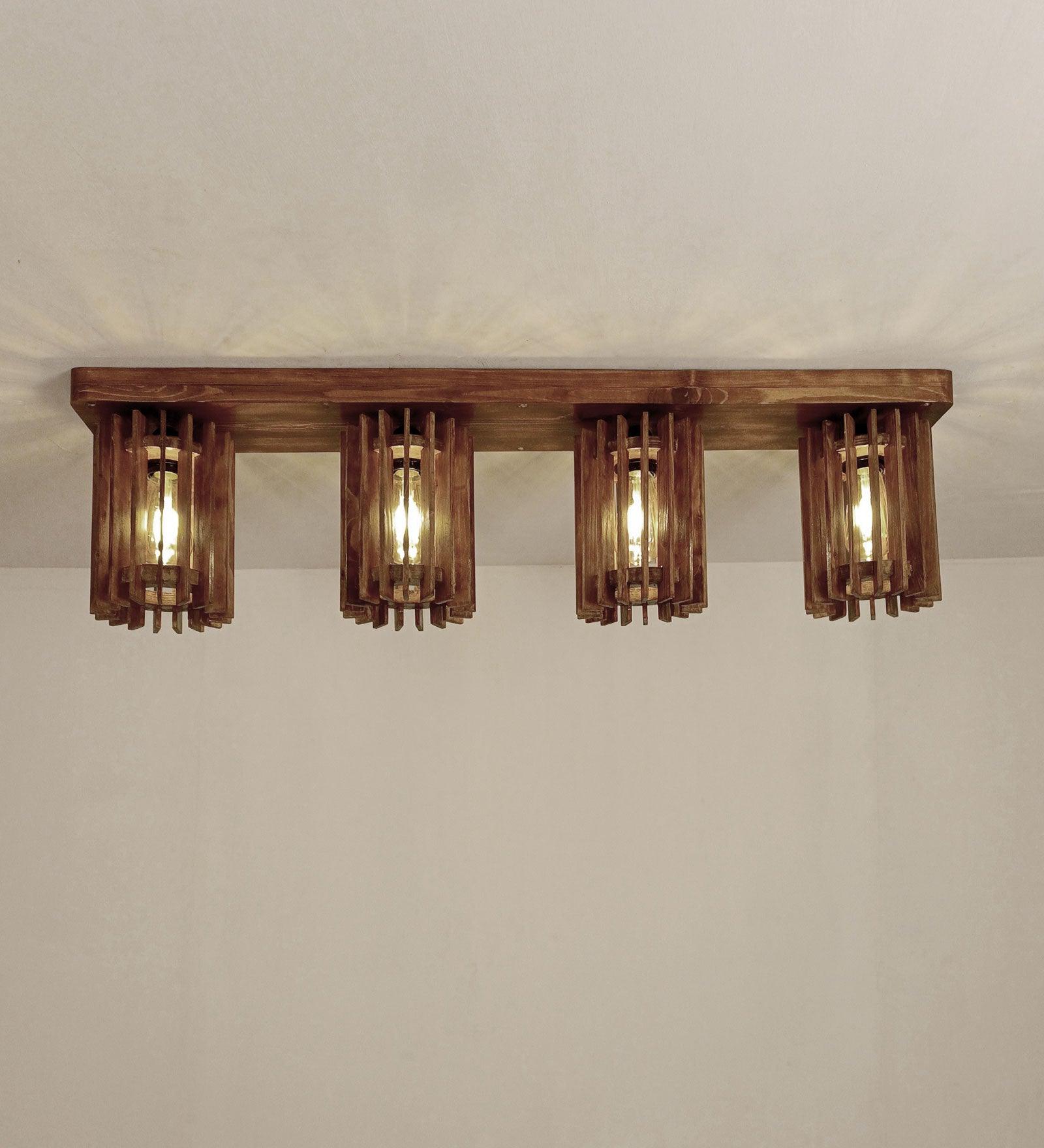 Ventus Brown Wooden 4 Series Ceiling Lamp
