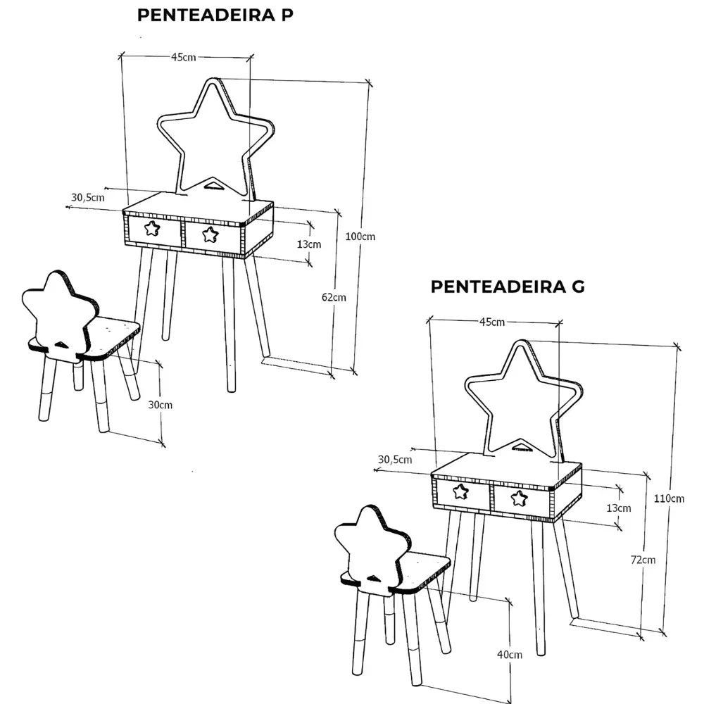 Children’s Dressing Table with Chair and Star Mirror for Kids