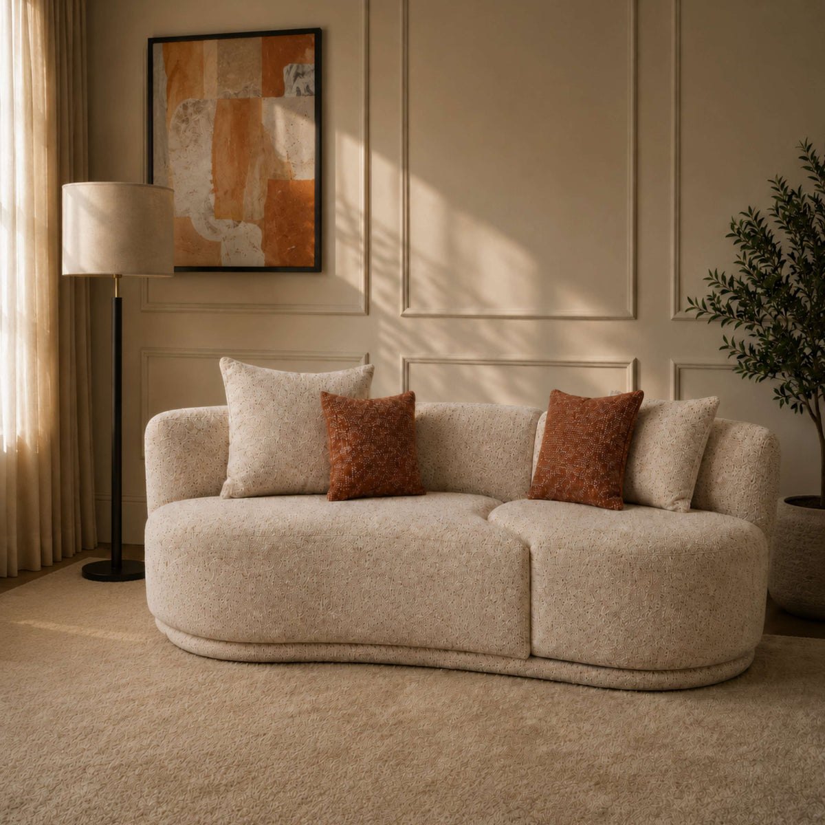 Velune Off White Boucle 3 Seater Swivel Sofa