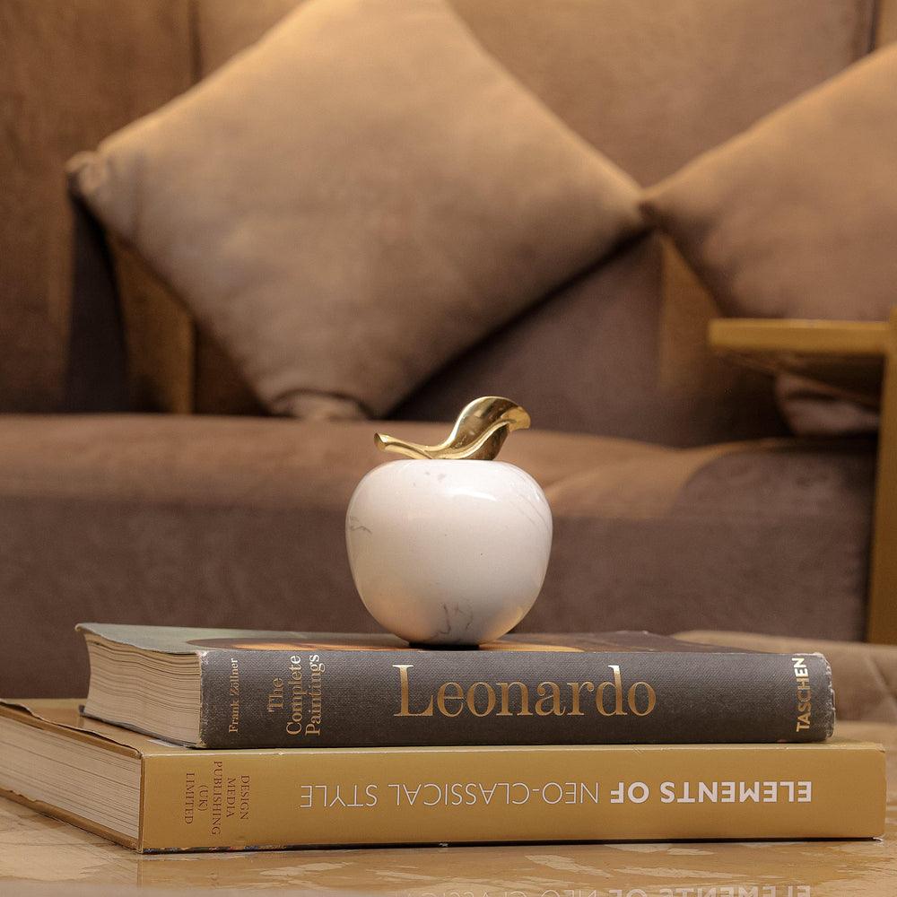 Large Marble Apple Décor Object | Luxury White Marble Accent | Premium Showpiece