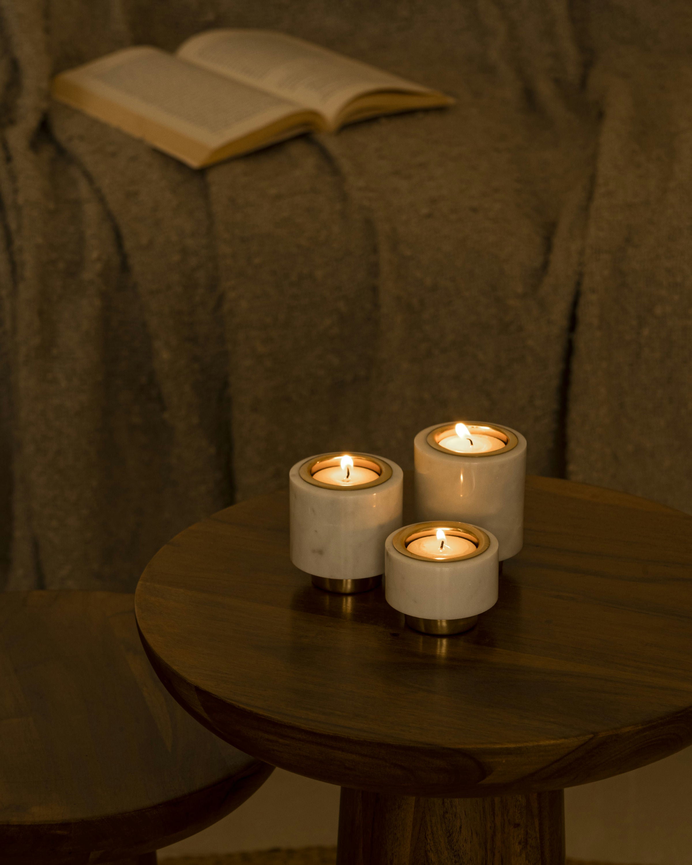Tealight Pillers | Brass And White Marble