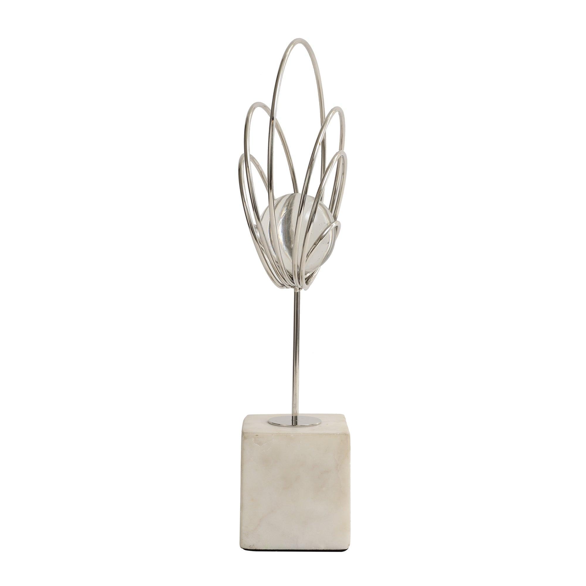 Aurora Silver Rings Crystal Ball Sculpture | Decorative Showpieces for Tabletop or Shelf