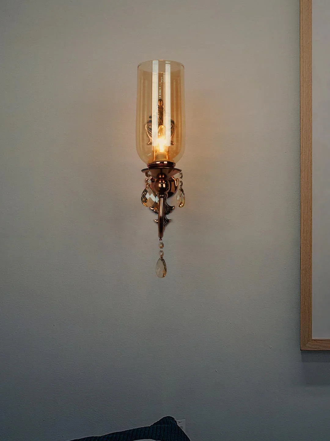 European Copper-Finish Single Light Steel Wall Sconce With Translucent Glass Shade