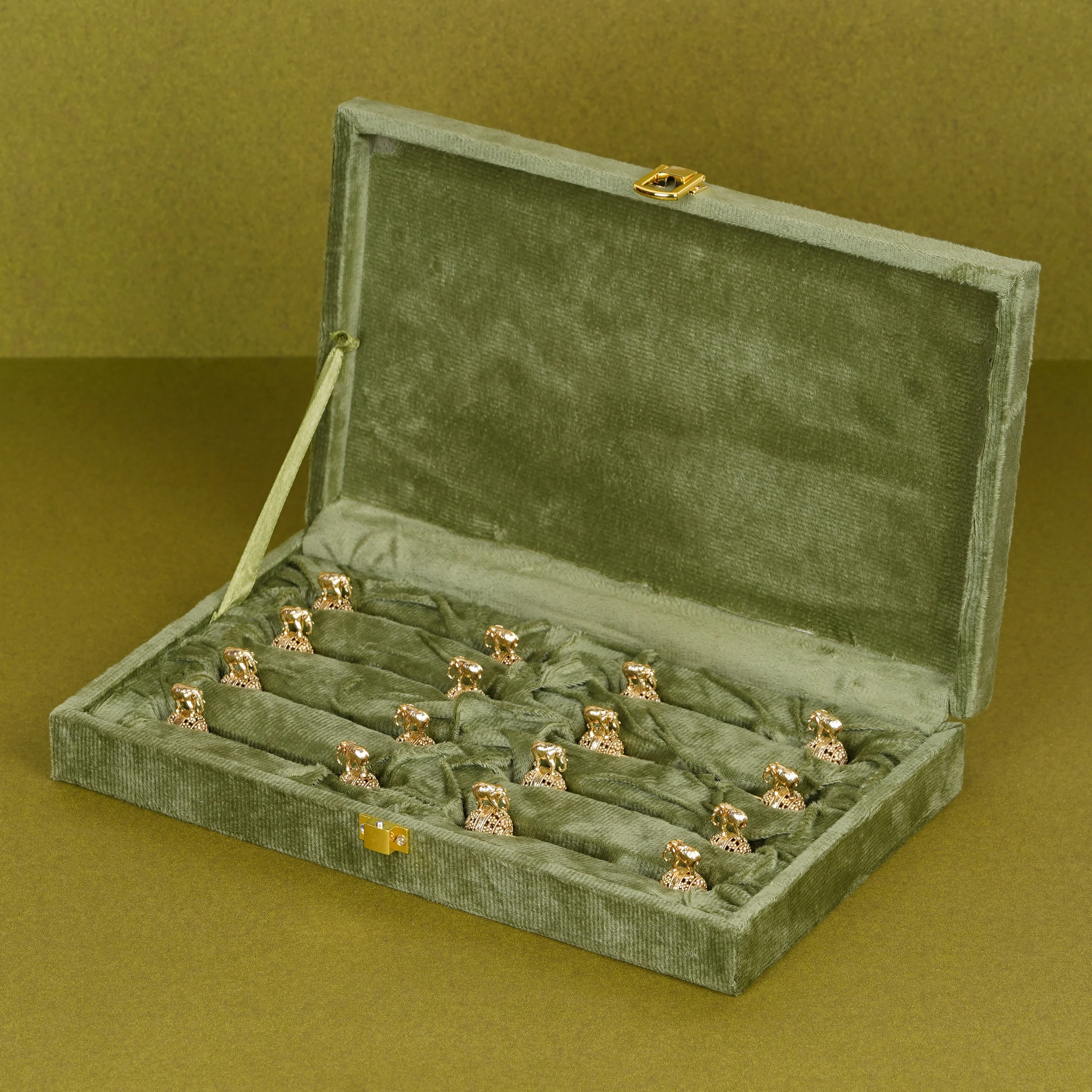 Gold Plated Brass Twin Elephant Spoon Rest