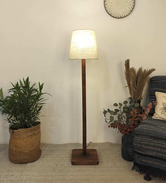 Claire Wood Floor Lamp with Beige Fabric Lampshade