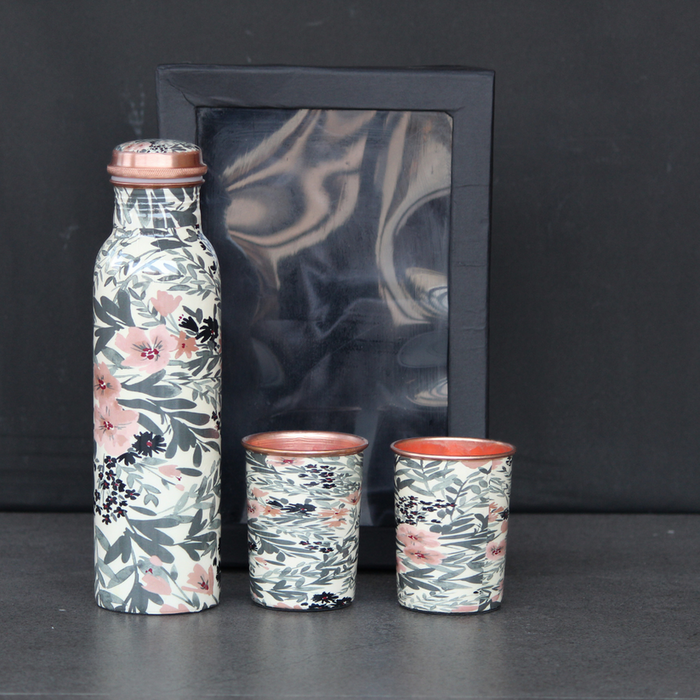 Flower Print Copper Bottle Set