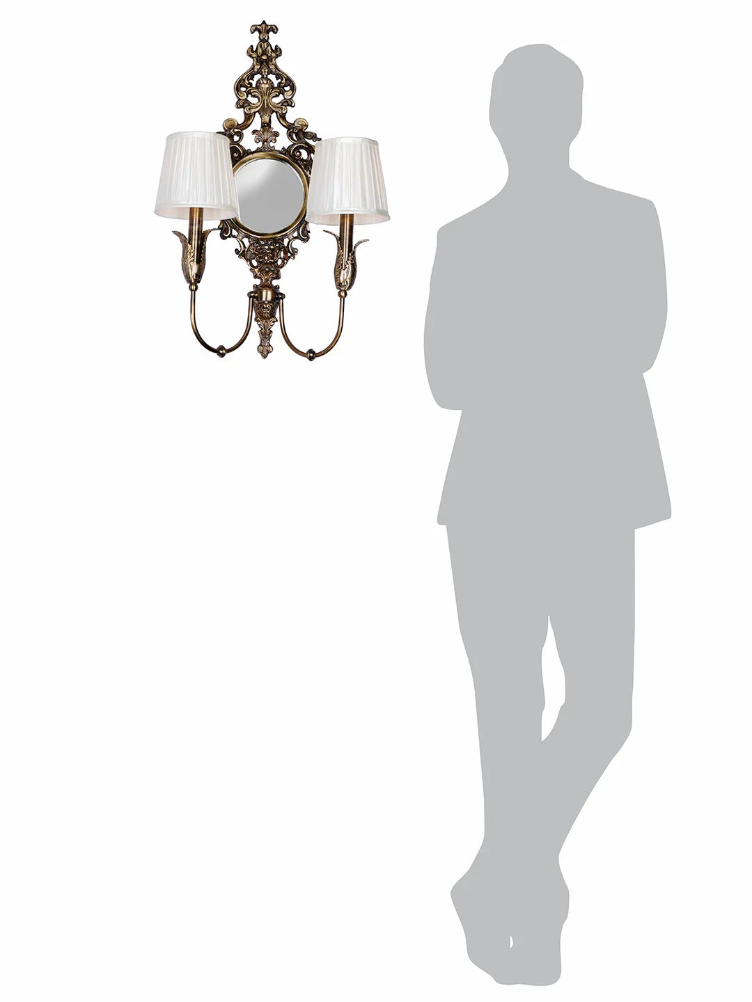 Vintage Elegance Meets Luxury - Antique Brass Wall Lamp with Mirror and Pleated Chiffon Shades