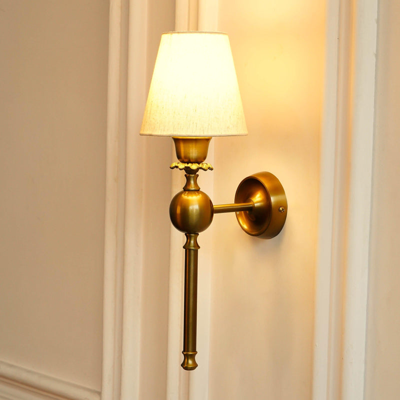 Brass Antique Finish Ball Wall Lamp with Off-White Shade | Decorative Wall Light for Living Room & Bedroom