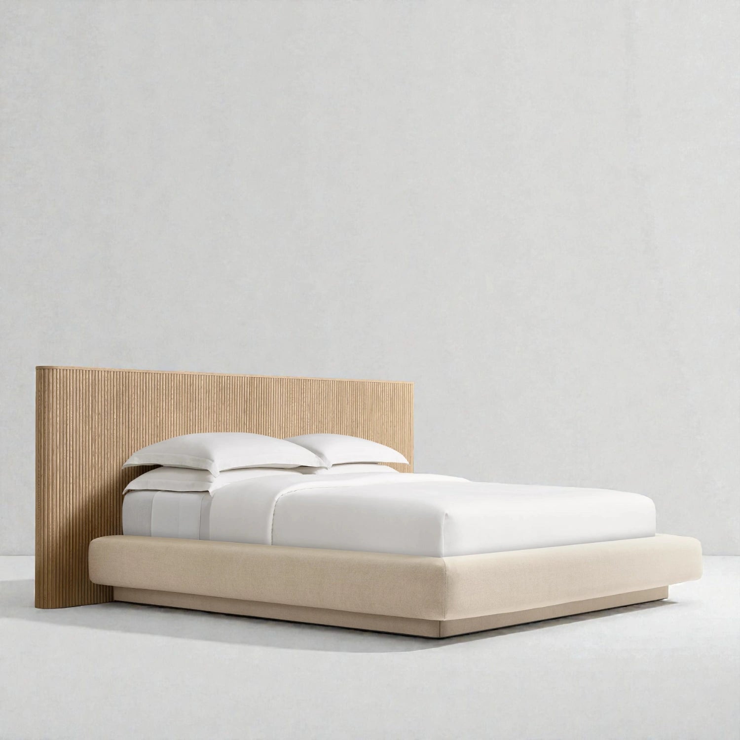 Muster Solid Ash Wood And Fabric Upholstered King Size Bed