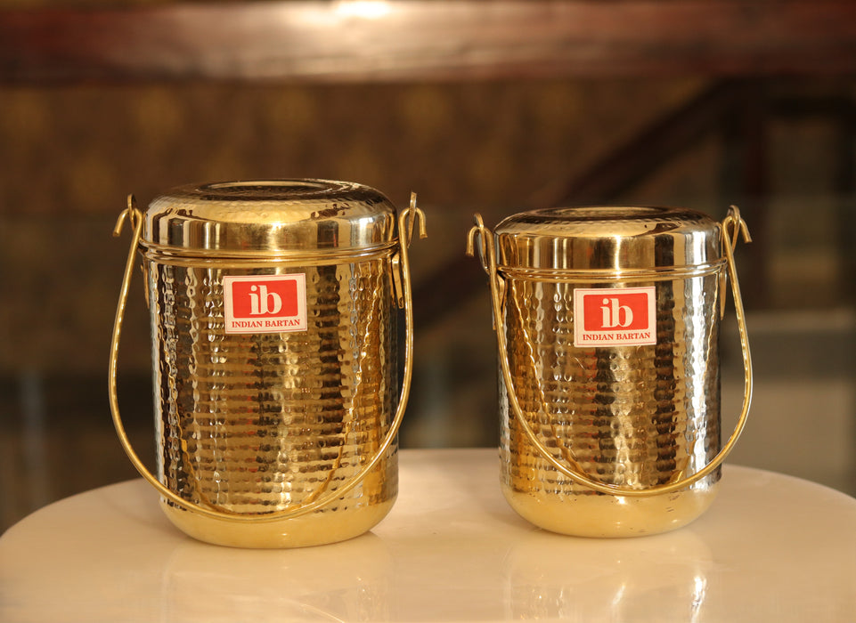 Golden Brass Milk Can with Handle | Milk Container & Dolu Bartan