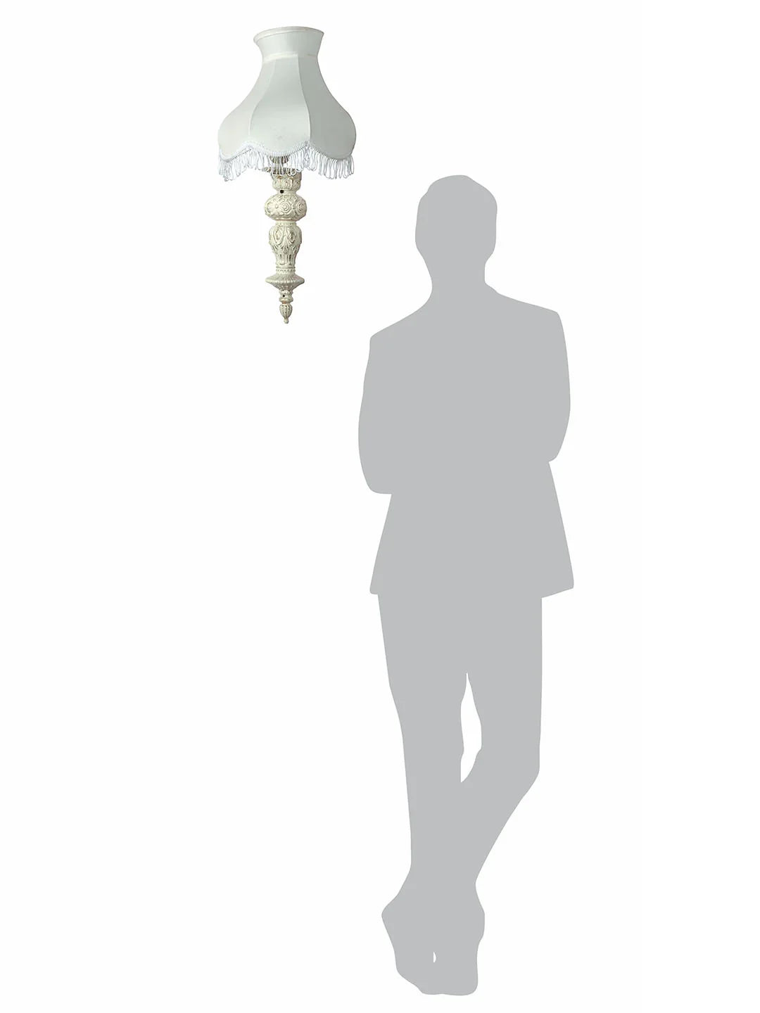 Aluminium Handcrafted Distressed Ornate Pillar Transitional Wall Sconce With Fringed Fabric Shade