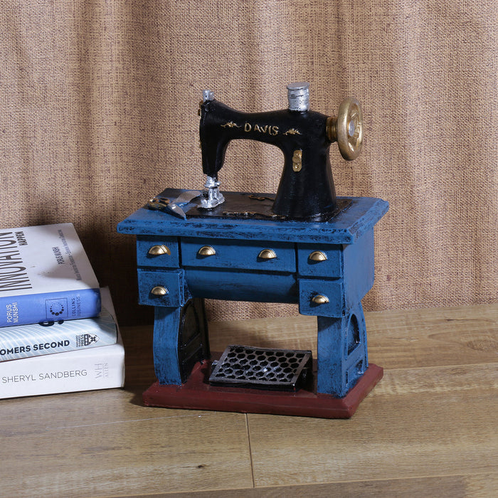 Rustic Blue Sewing Machine Decorative Showpiece