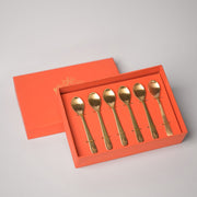 Pure Brass Dessert Spoons – Handcrafted Set of 6 with Engraved Bird Motif | Luxury Cutlery for Desserts, Tea & Gifting