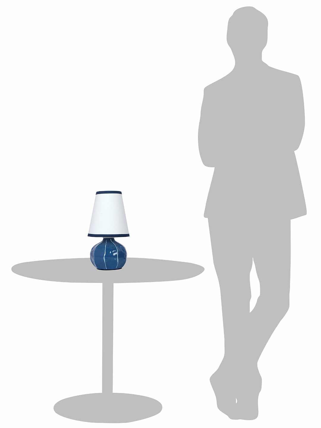 Contemporary Enamel Blue Melon-Shaped Table Lamp with Hand-Painted Lines