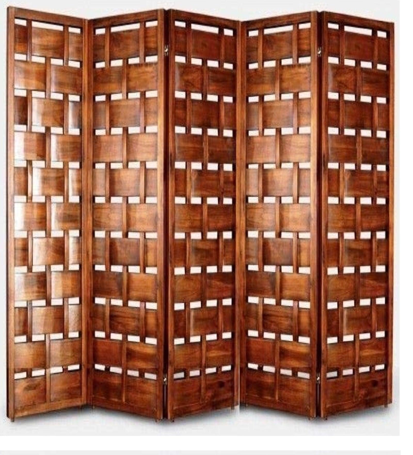 Wooden Room Divider with Mango Frame and MDF Jali Panels