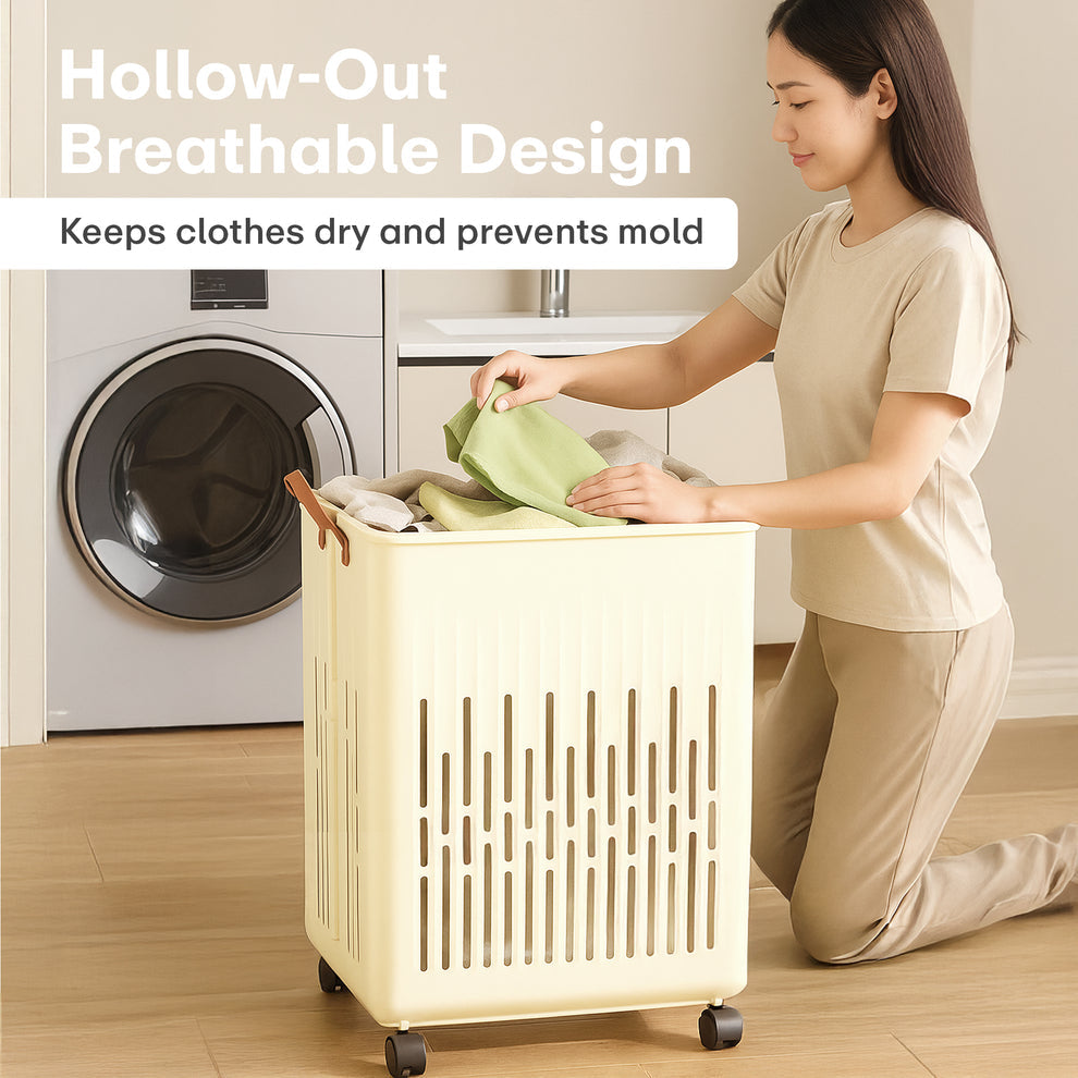 Foldable Laundry Basket with Wheels – Portable Laundry Bag/Toy Storage Organizer/Cloth Bin, Washing Clothes Storage Basket, and Movable Storage Solution