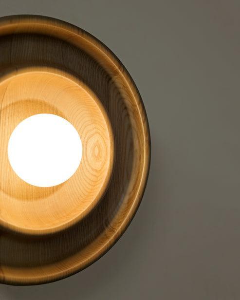 Handcrafted Discus Teak Wood Wall Light | Warm LED Accent Lighting