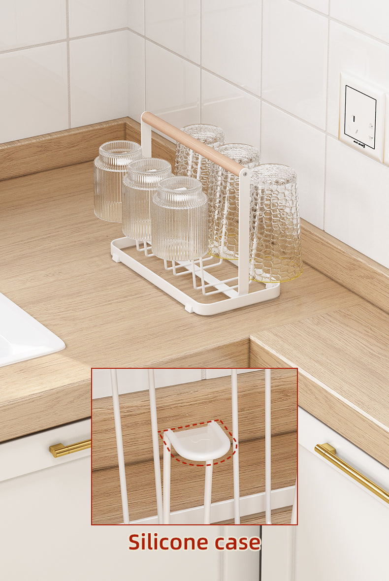 Wooden Handle  Glass Holder with Water Tray