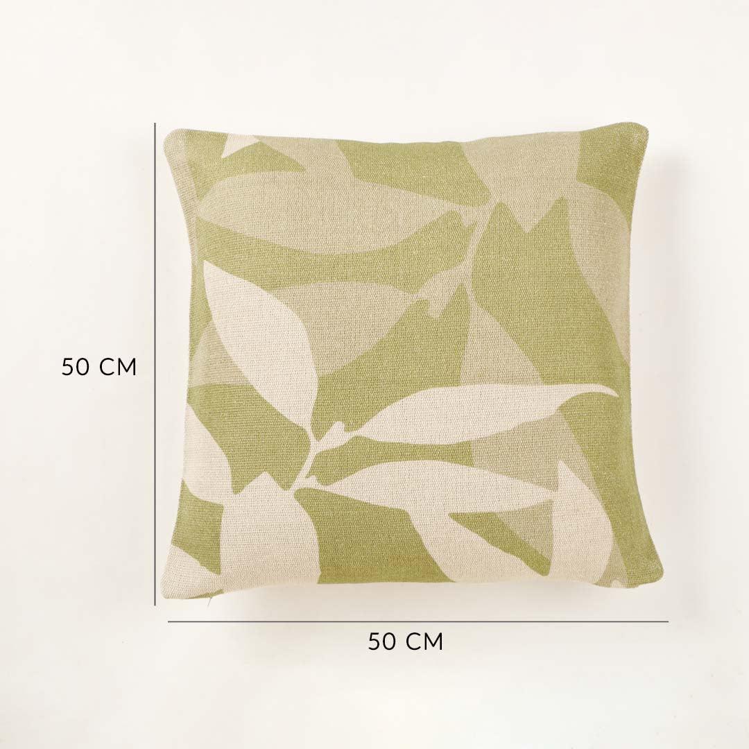 Canvas Printed Green Cushion Cover | Jute / Cotton