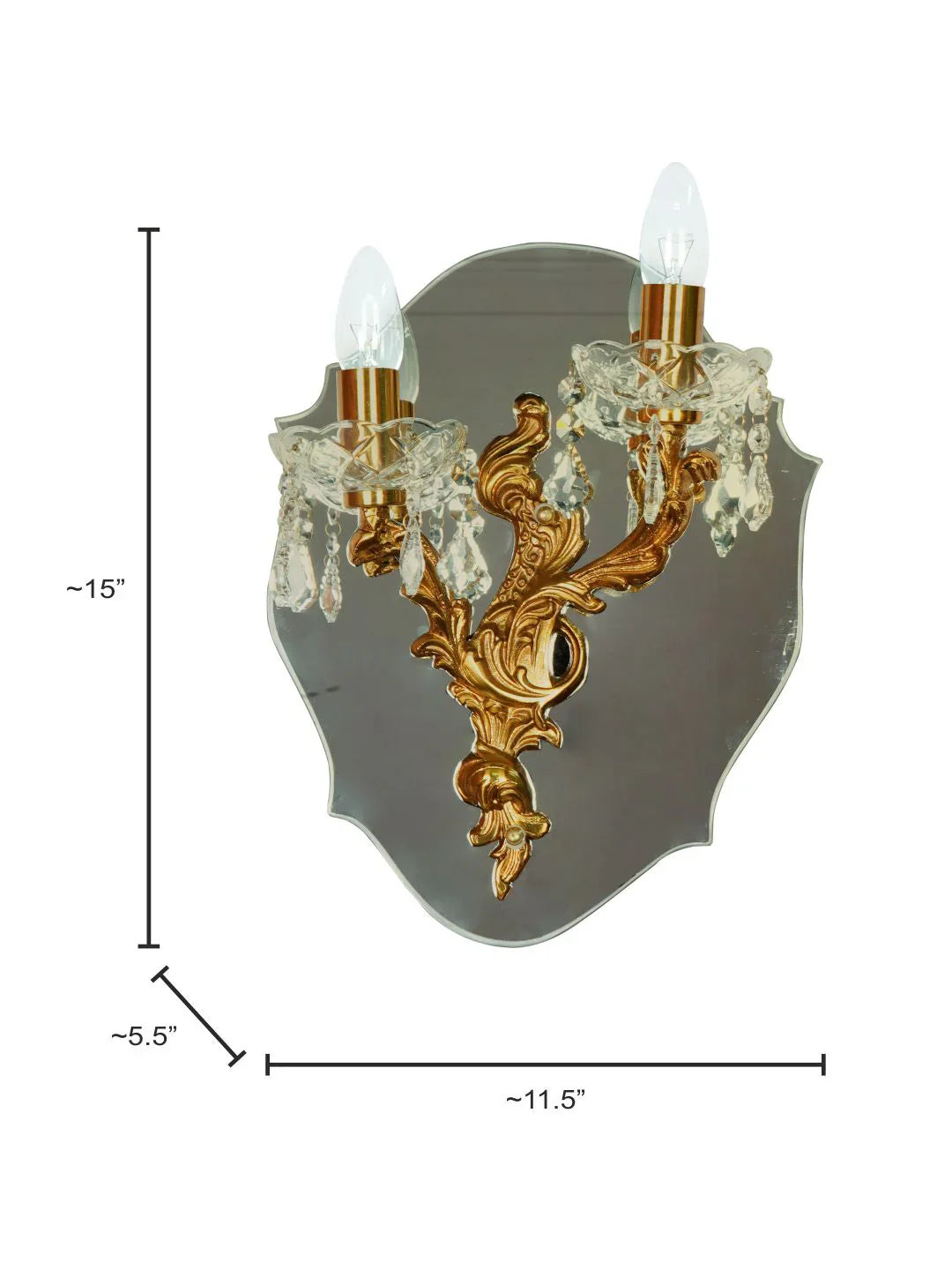 Vintage Opulence: Golden Wall Sconce with Crystal & Mirror - European Flair