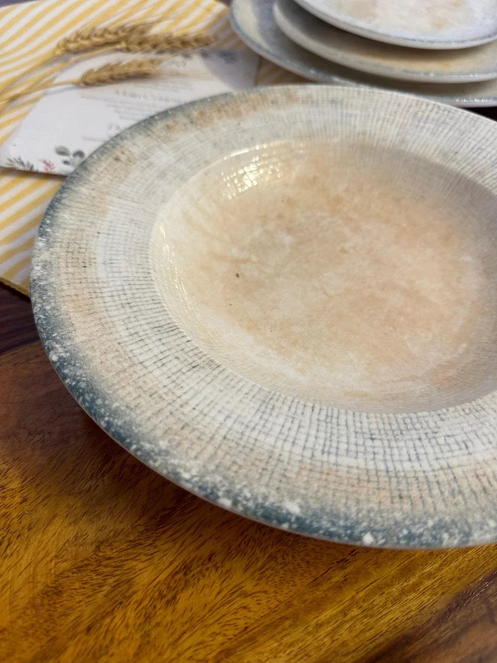 Alacati Pasta Plate - Beige & Turquoise