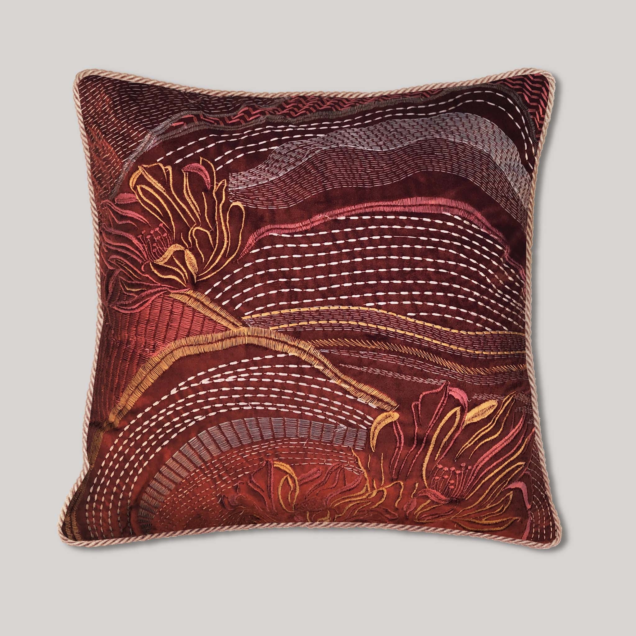 Elysian Drift Petals - Embroidered Cushion Cover - 18 x 18