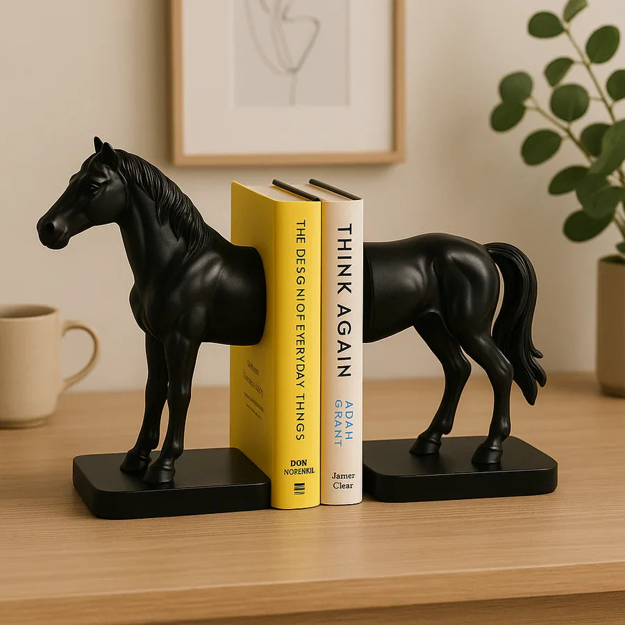 Premium Half Horse Resin Bookends | Heavy-Duty Decorative Book Holder for Shelves, Desks &amp; Tables | Artistic Book Holder