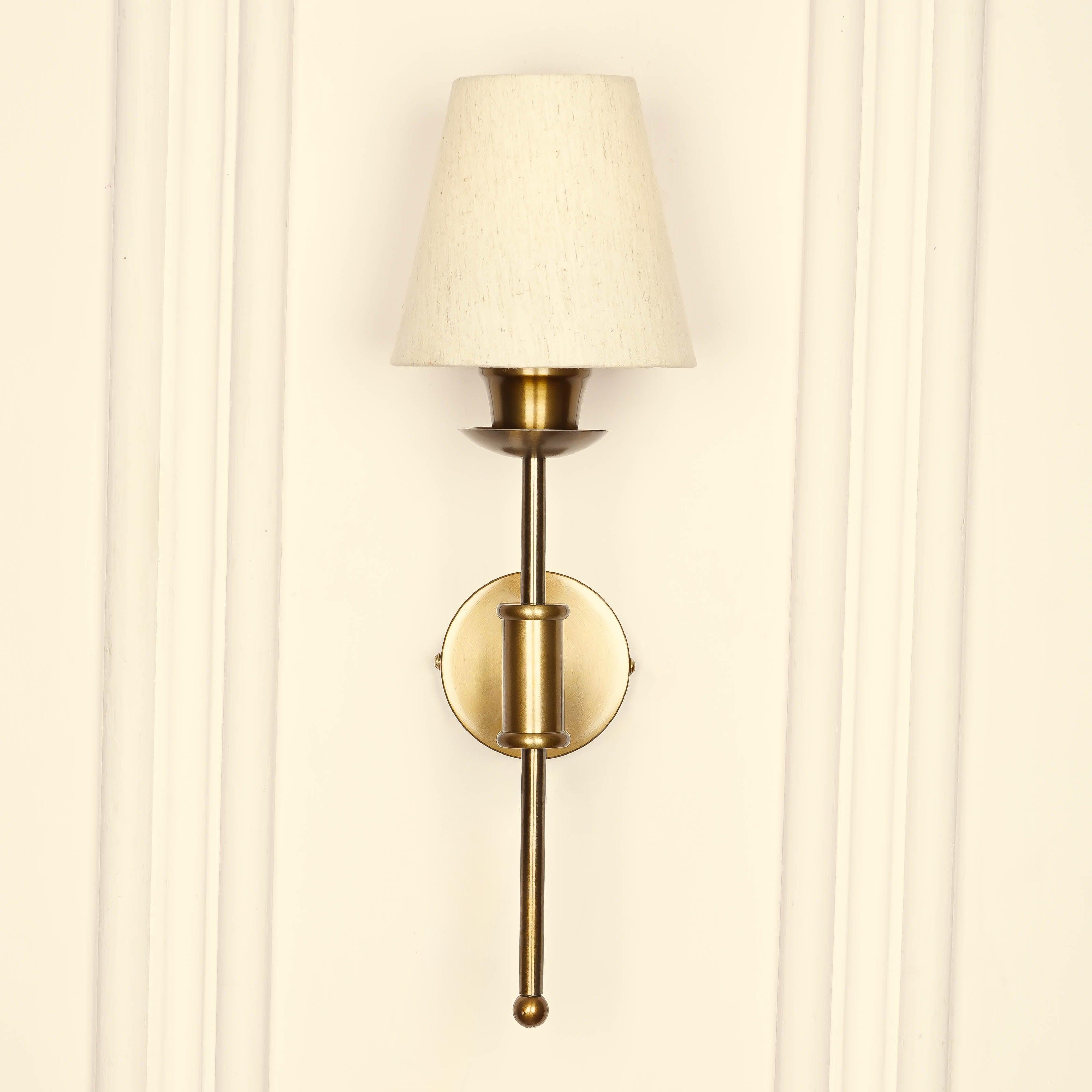 Brass Antique Finish Spacer Wall Lamp with Off White Shade | Wall lIght Lamp