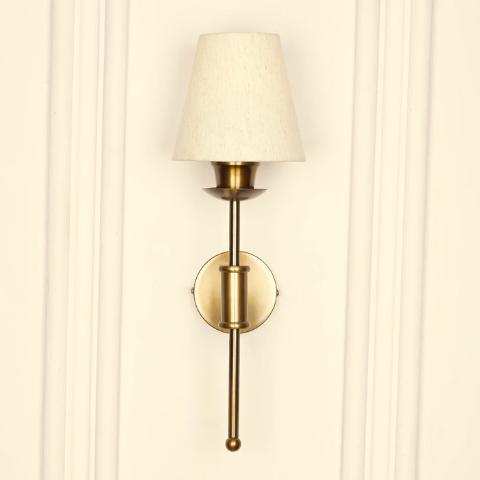 Brass Antique Finish Spacer Wall Lamp with Off White Shade