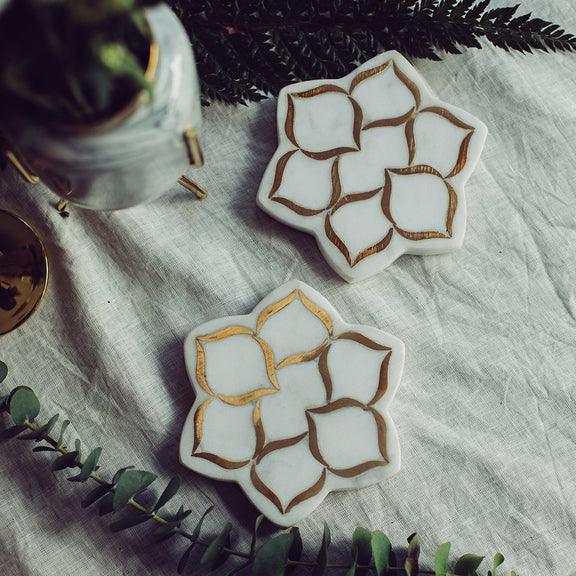 Marble Fleur Coaster (Set of 2)