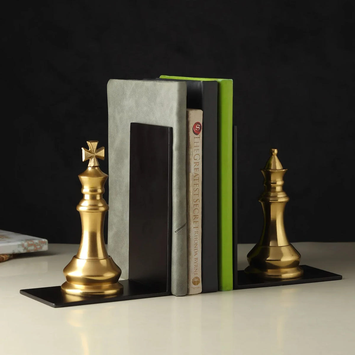 Orlian King & Queen Chess Bookends | Luxury Gold Decorative Book Holders