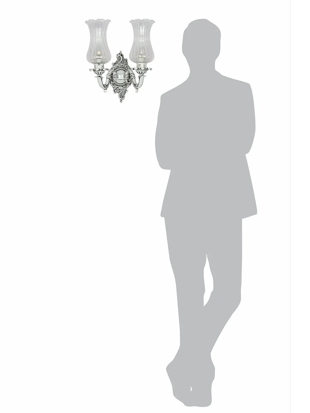 Traditional Swan Double Wall Lamp in Antique White with Fluted Glass Shades