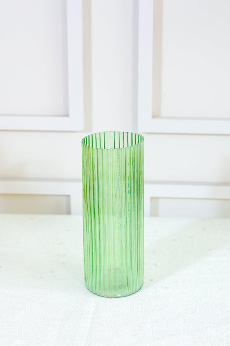 Green Sleek Glass Vase | Decorative Flower Pot For Home & Party Decor