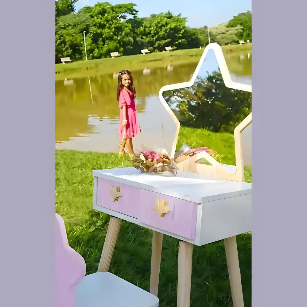 Children’s Dressing Table with Chair and Star Mirror for Kids