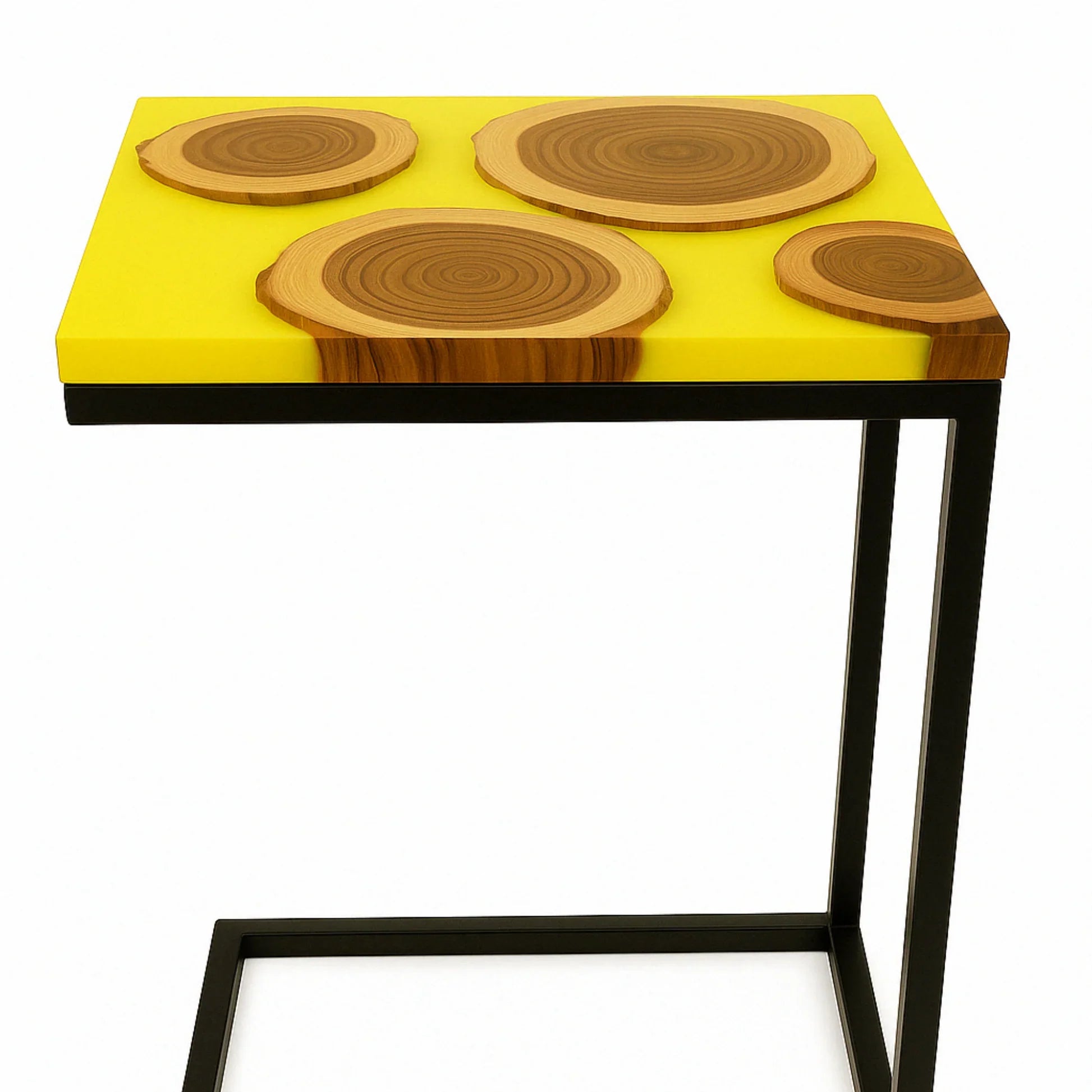Teak Wood Epoxy End Table – Lemon Resin Finish