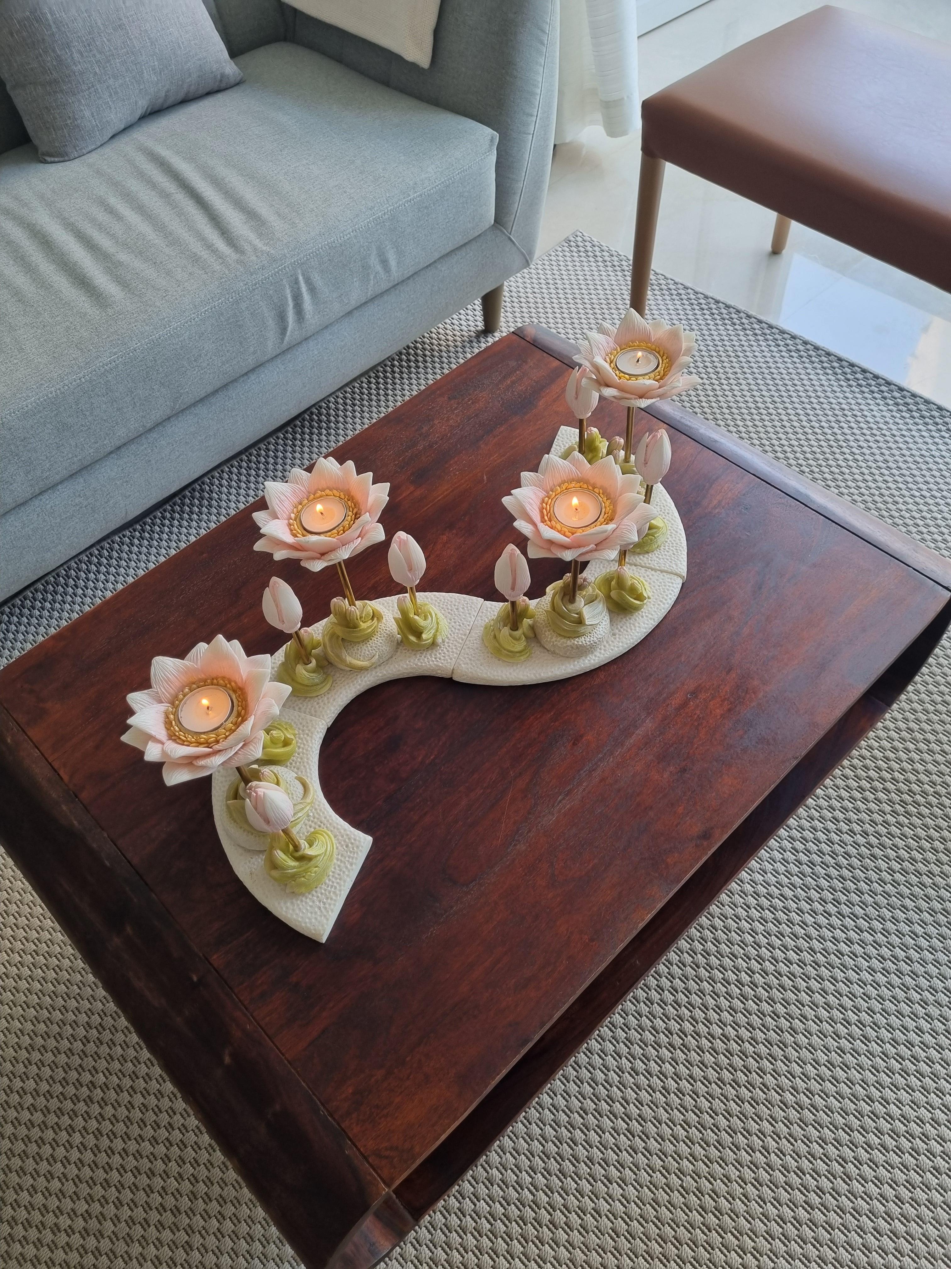 Wilderness Floral Candle Stand Set of 4 |  Marble Tealight Candle Holder