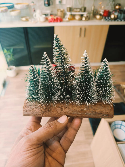 Trees Table Top Christmas Decor With Wooden Log Set | Christmas Tree Miniature Decor for Tables