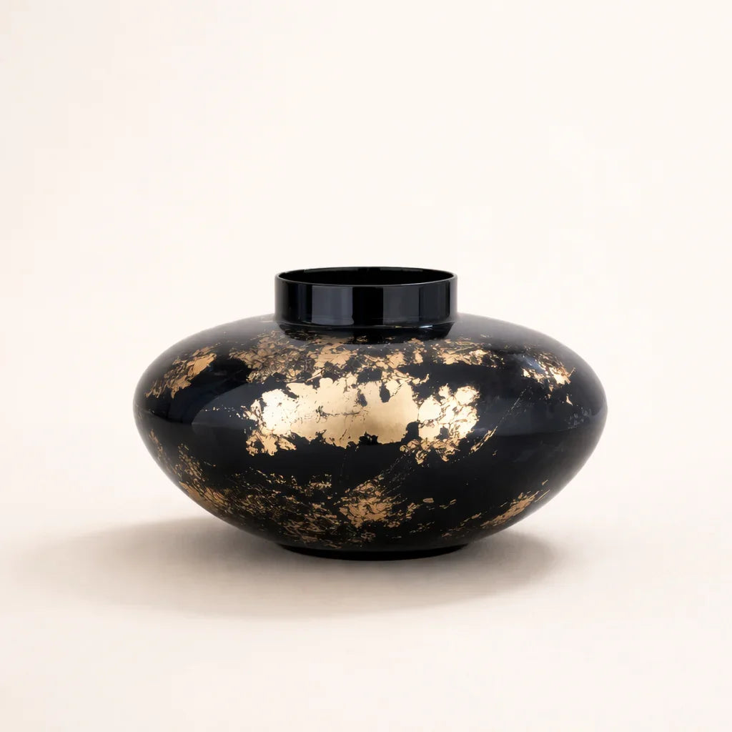 24K Gold Platina Iron Vase Set – Black & Gold Luxury Decorative Vases (Set of 2)
