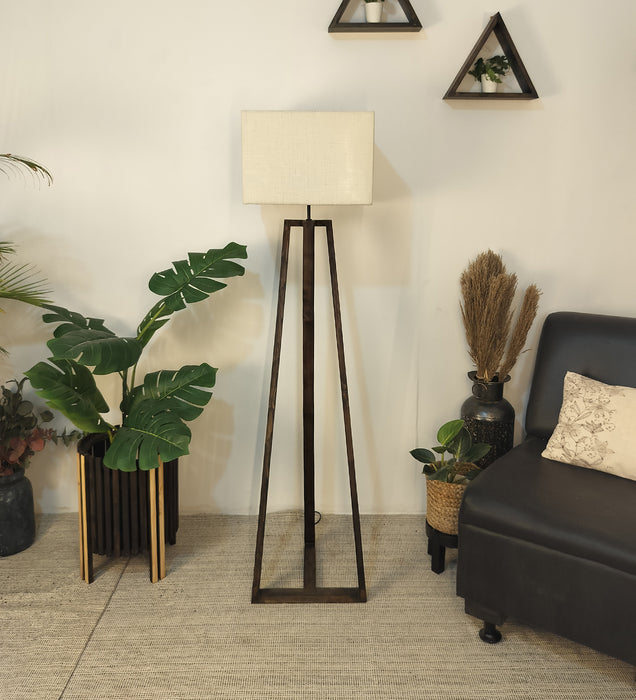 Catapult Wooden Floor Lamp with Beige Fabric Lampshade
