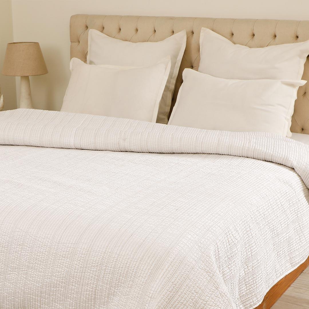 Celeste Off-White Bedspread | Poly Silk / Cotton