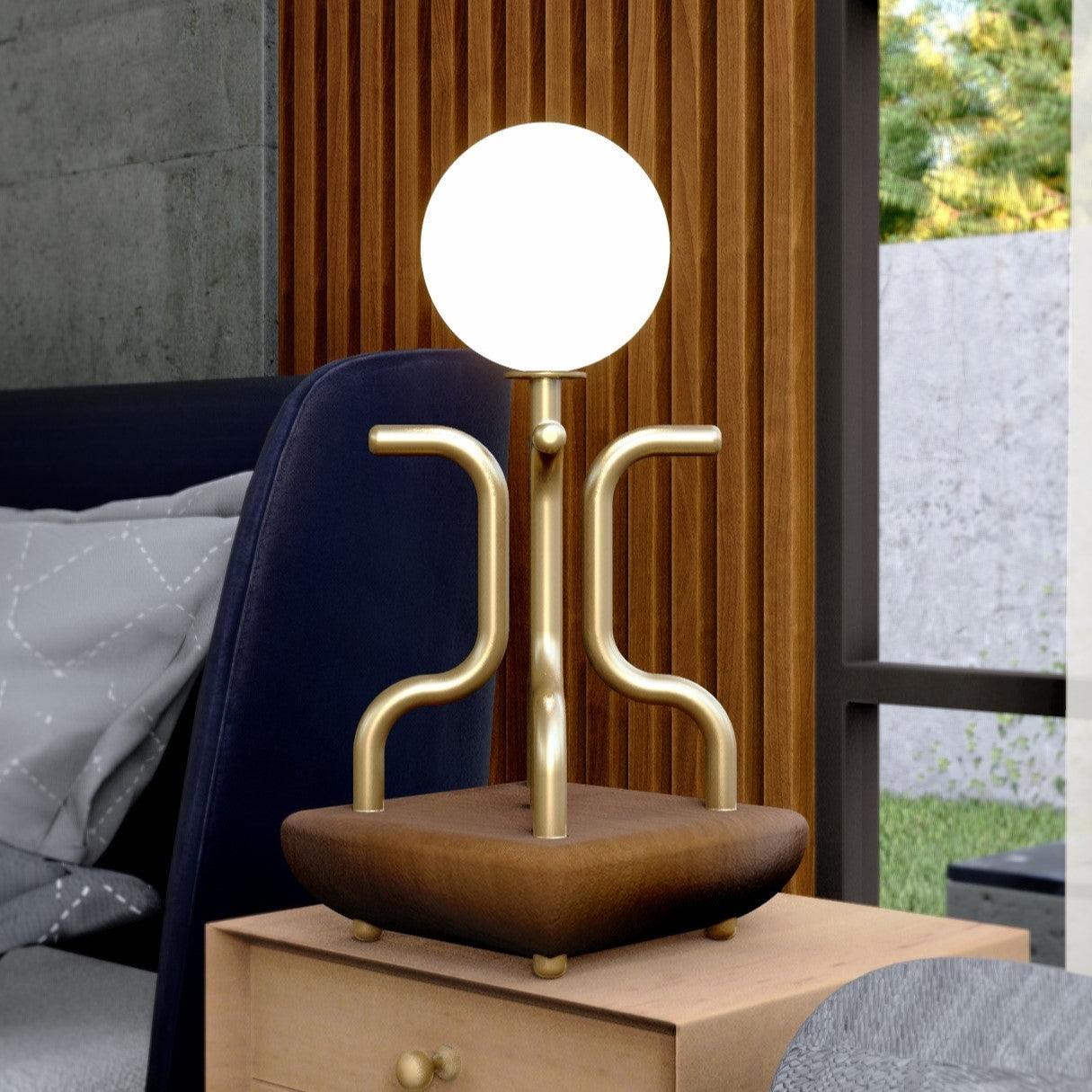 Samaras Designer Table Lamp | Teak Wood Modern Table Lamps for Living Room
