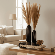 Saint Premium Flower Vase with Wooden Base | Elegant Black Glass Vase for Modern & Classic Décor
