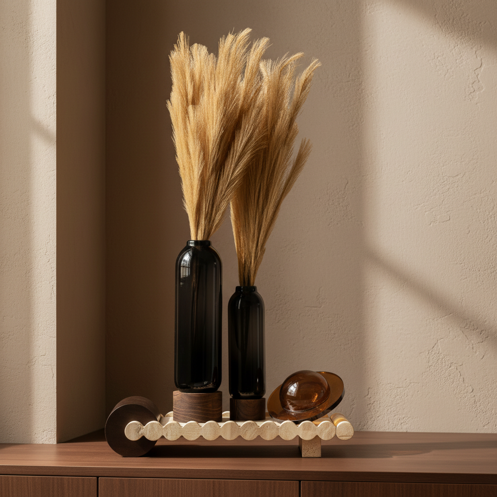 Saint Premium Flower Vase with Wooden Base | Elegant Black Glass Vase for Modern & Classic Décor